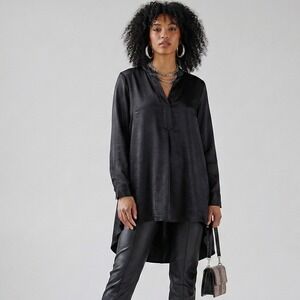 Anne Klein Womens Long Sleeve Blouse 2X Black Tunic Top Hi Low Whimsigoth Fairy